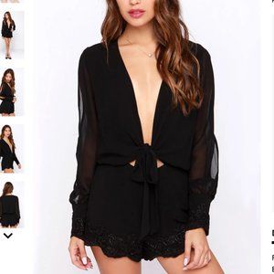 Orchid and Play Embroidered Black Romper